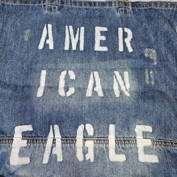 American Eagle Denim Tote Bag Blue AEO Jean Large Distressed Patch Cottage Logo - Picture 3 of 16